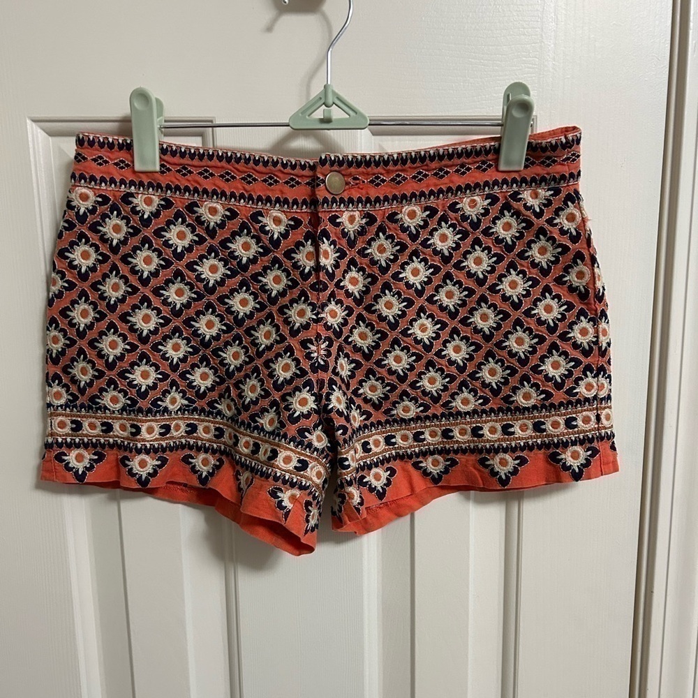 Anthropologie THML Shorts Lined Linen Blend Embroidered Size Small